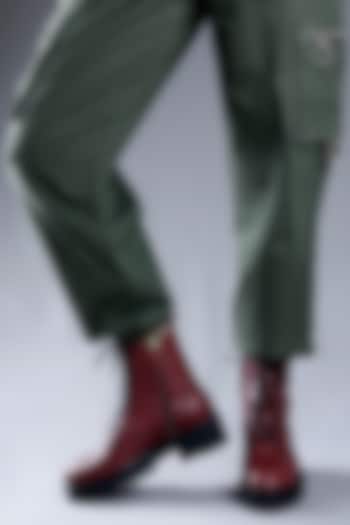 Maroon Genuine Leather Lace-Up Biker Boots by Oroh at Pernia's Pop Up Shop