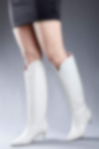 White Genuine Leather Long Boots by Oroh at Pernia's Pop Up Shop