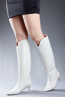 White Genuine Leather Long Boots Design by Oroh at Pernia's Pop Up