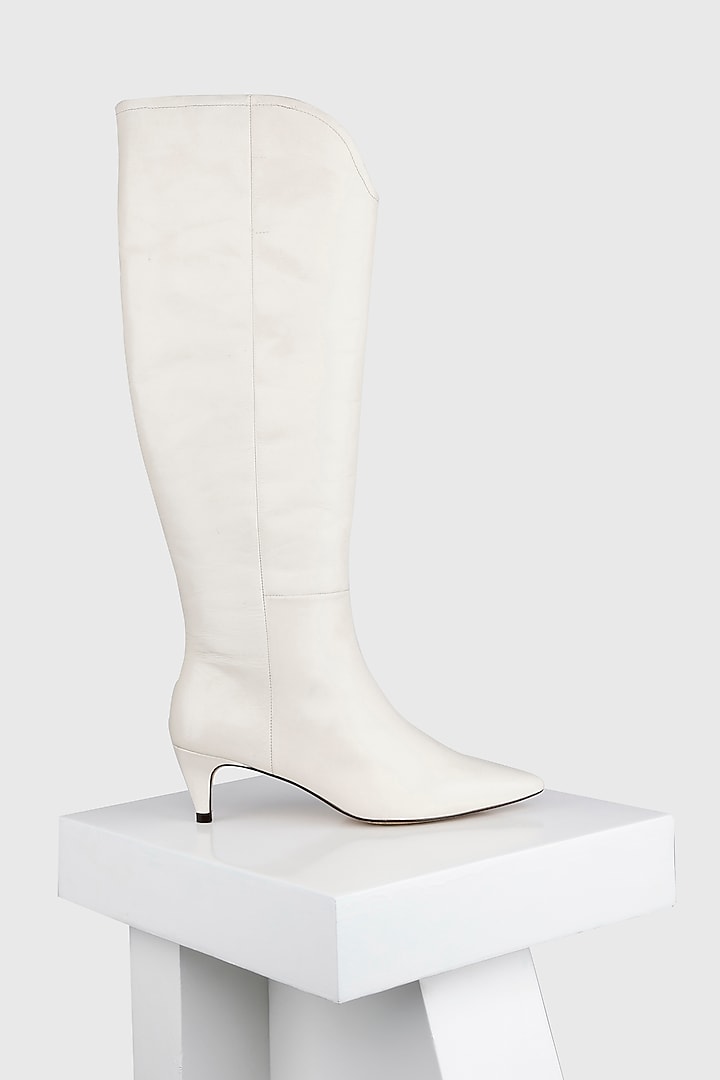 White Genuine Leather Long Boots by Oroh at Pernia's Pop Up Shop