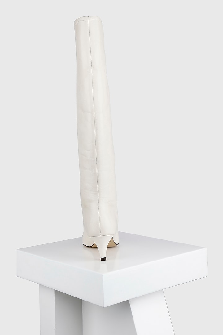 White Genuine Leather Long Boots by Oroh at Pernia's Pop Up Shop
