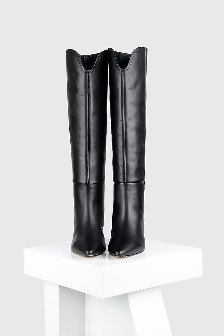 Black Genuine Leather Long Boots by Oroh at Pernia's Pop Up Shop
