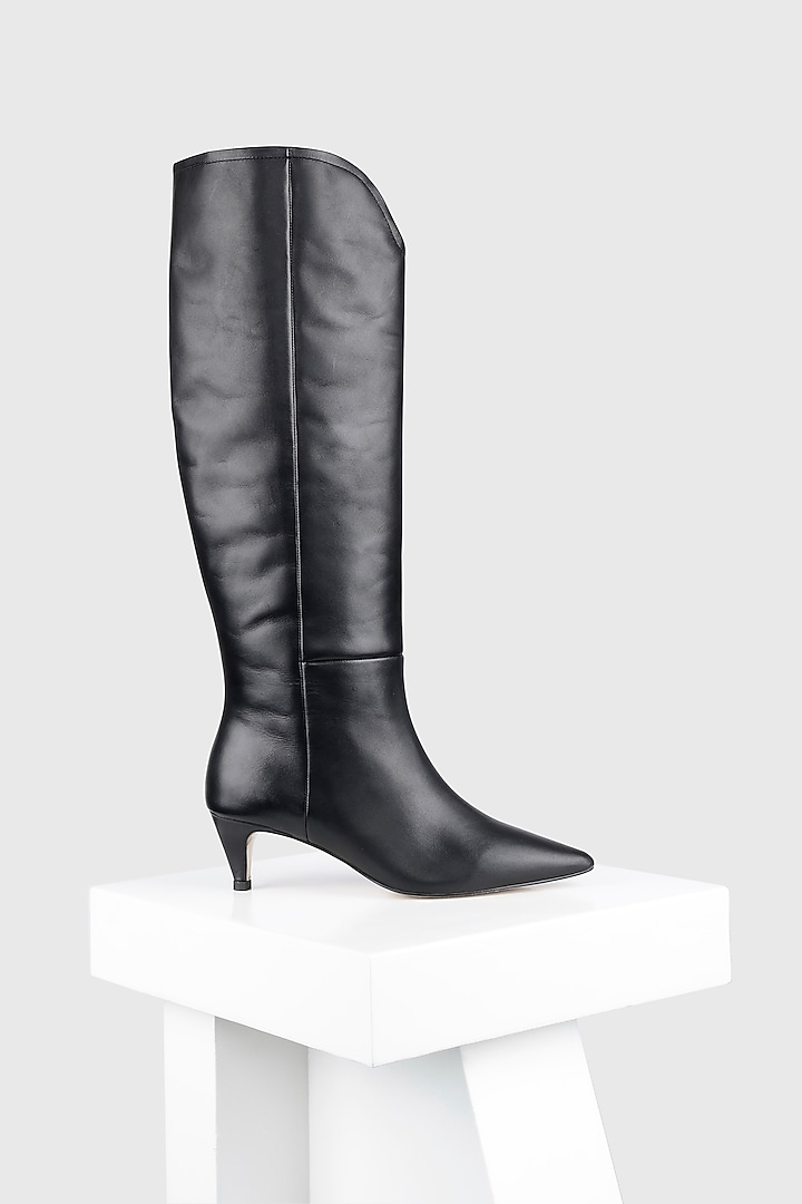 Black Genuine Leather Long Boots by Oroh at Pernia's Pop Up Shop