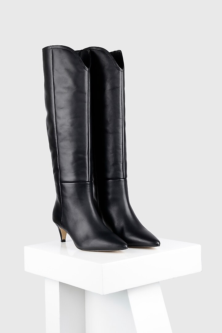 Black Genuine Leather Long Boots by Oroh at Pernia's Pop Up Shop