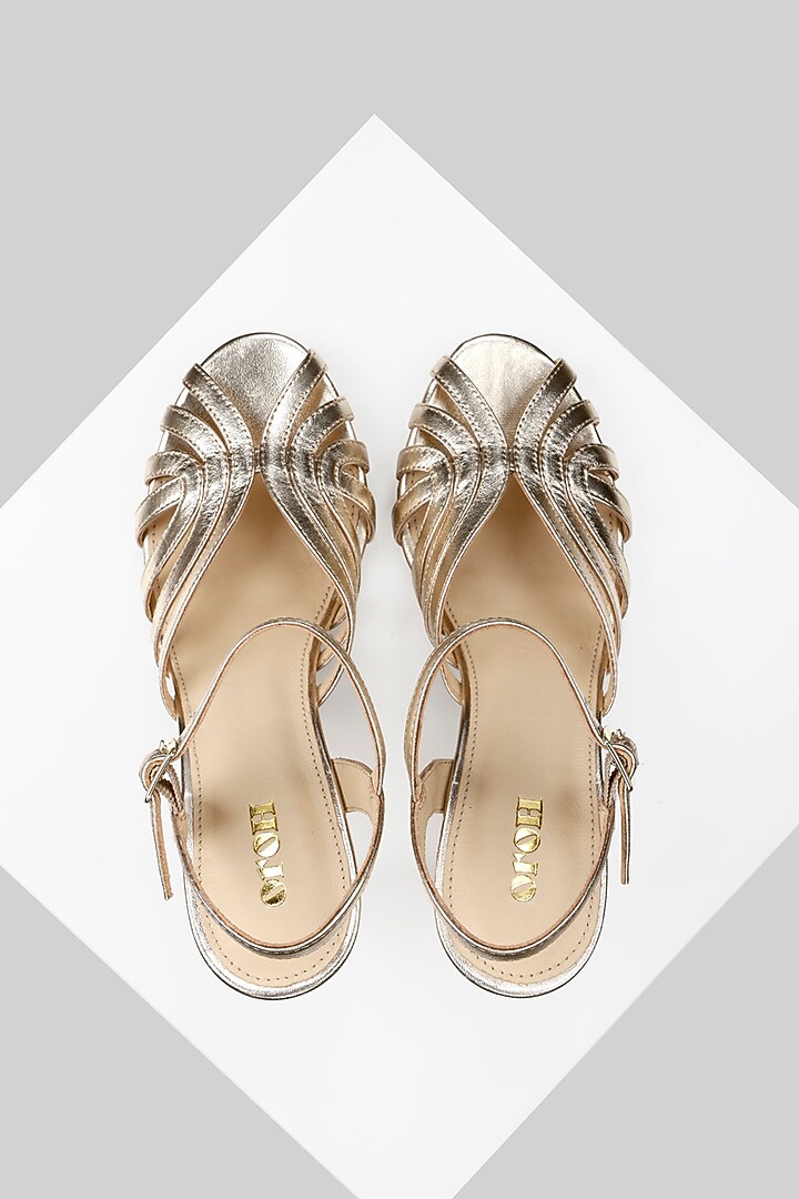 Gold Metallic Foil Leather Sandals by Oroh at Pernia's Pop Up Shop