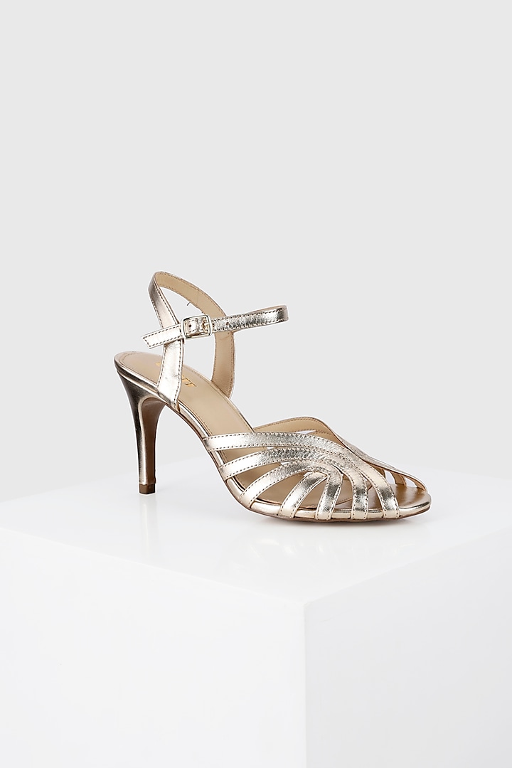 Gold Metallic Foil Leather Sandals by Oroh at Pernia's Pop Up Shop