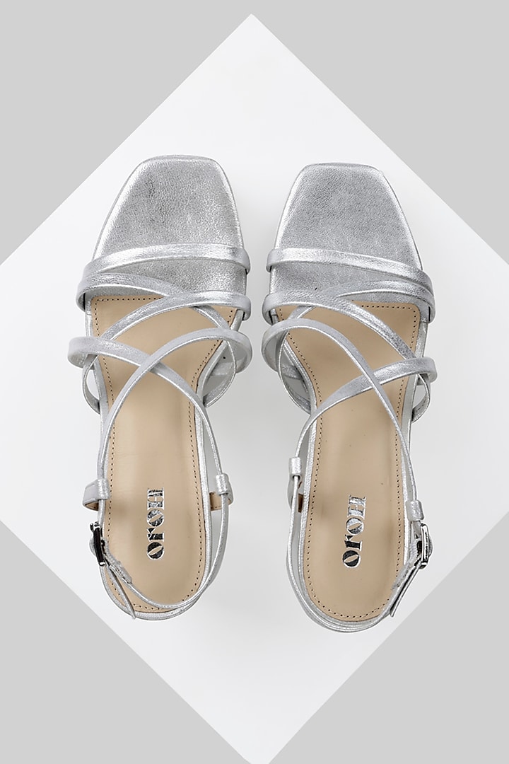 Silver Metallic Foil Leather Platform Sandals by Oroh