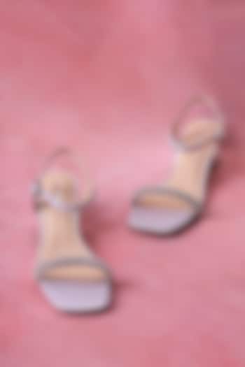 Silver Metallic Foil Leather Jewelled Strap Block Heel Sandals by Oroh at Pernia's Pop Up Shop