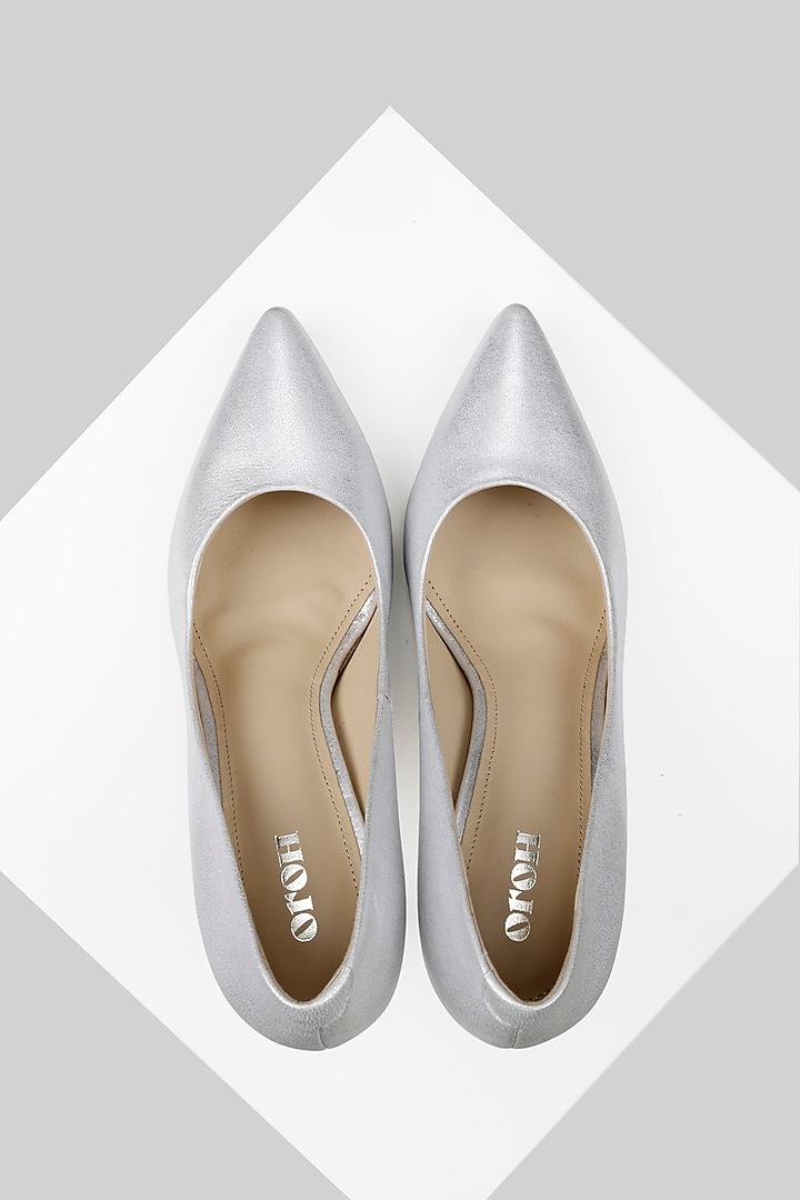 Silver Metallic Foil Leather Pumps by Oroh at Pernia's Pop Up Shop