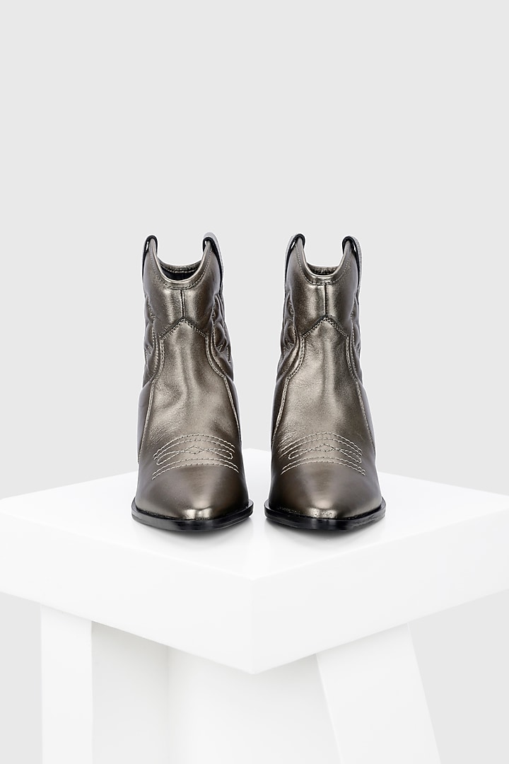 Gold Genuine Leather Ankle-Length Boots by Oroh at Pernia's Pop Up Shop