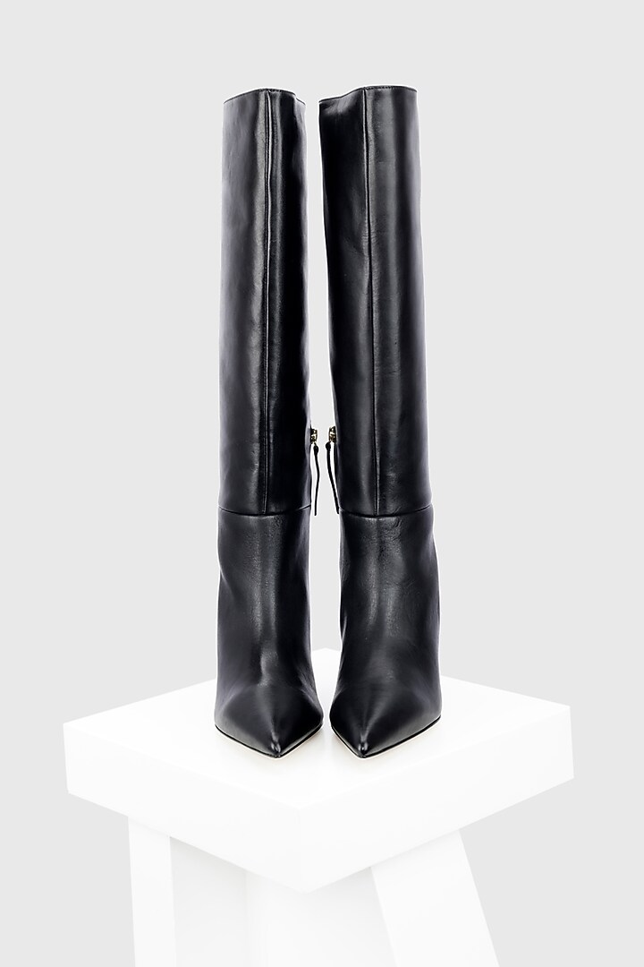Black Genuine Leather Long Boots by Oroh at Pernia's Pop Up Shop