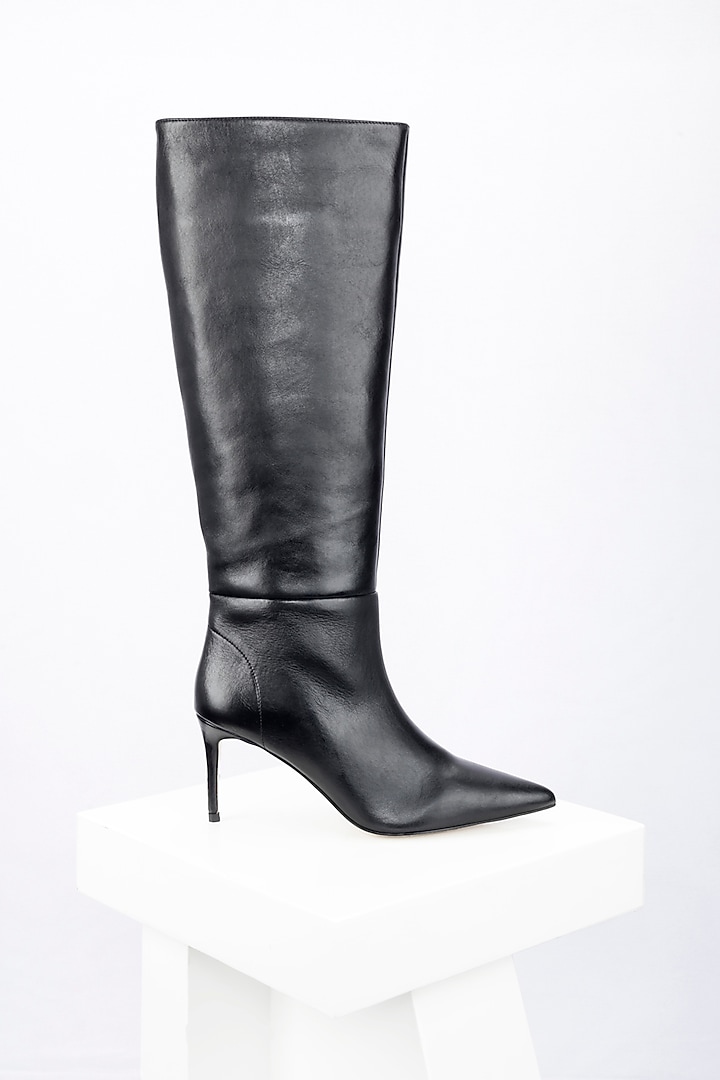 Black Genuine Leather Long Boots by Oroh at Pernia's Pop Up Shop