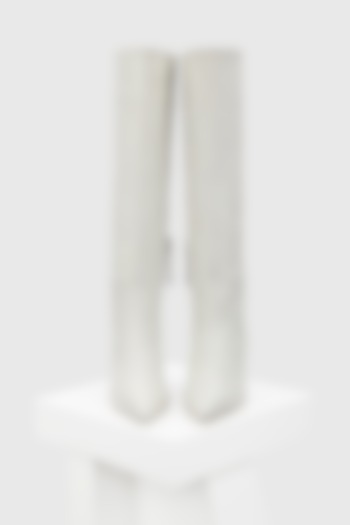 White Genuine Leather Long Boots by Oroh at Pernia's Pop Up Shop