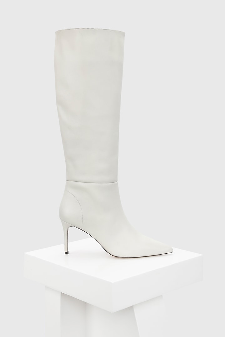 White Genuine Leather Long Boots by Oroh at Pernia's Pop Up Shop