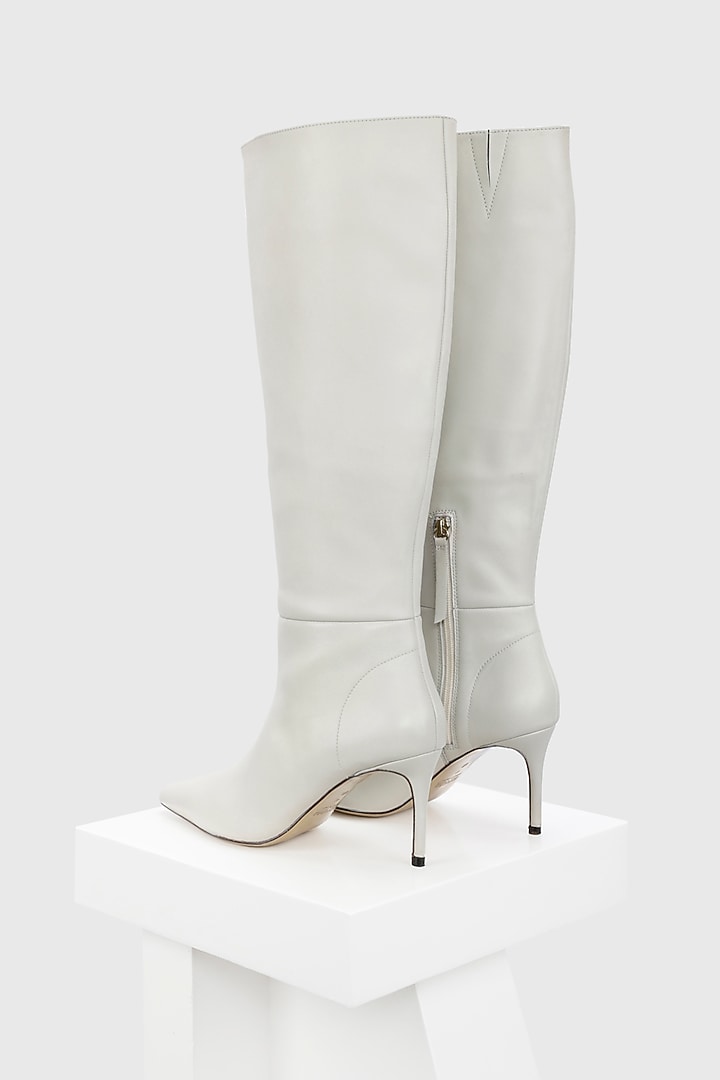 White Genuine Leather Long Boots by Oroh at Pernia's Pop Up Shop