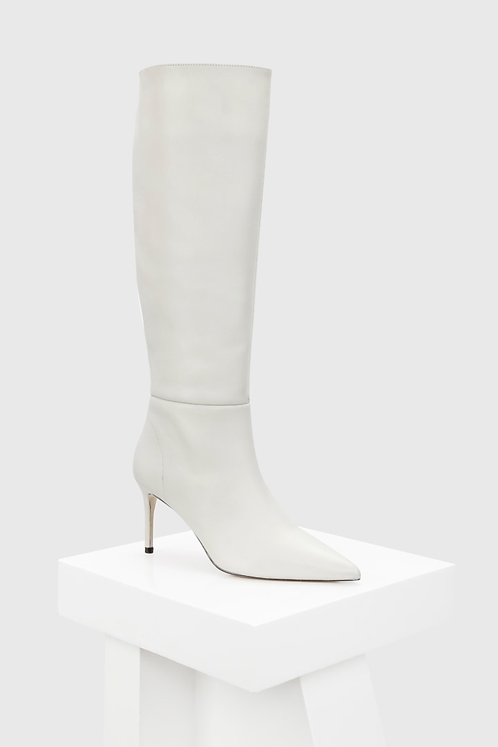 White Genuine Leather Long Boots by Oroh at Pernia's Pop Up Shop