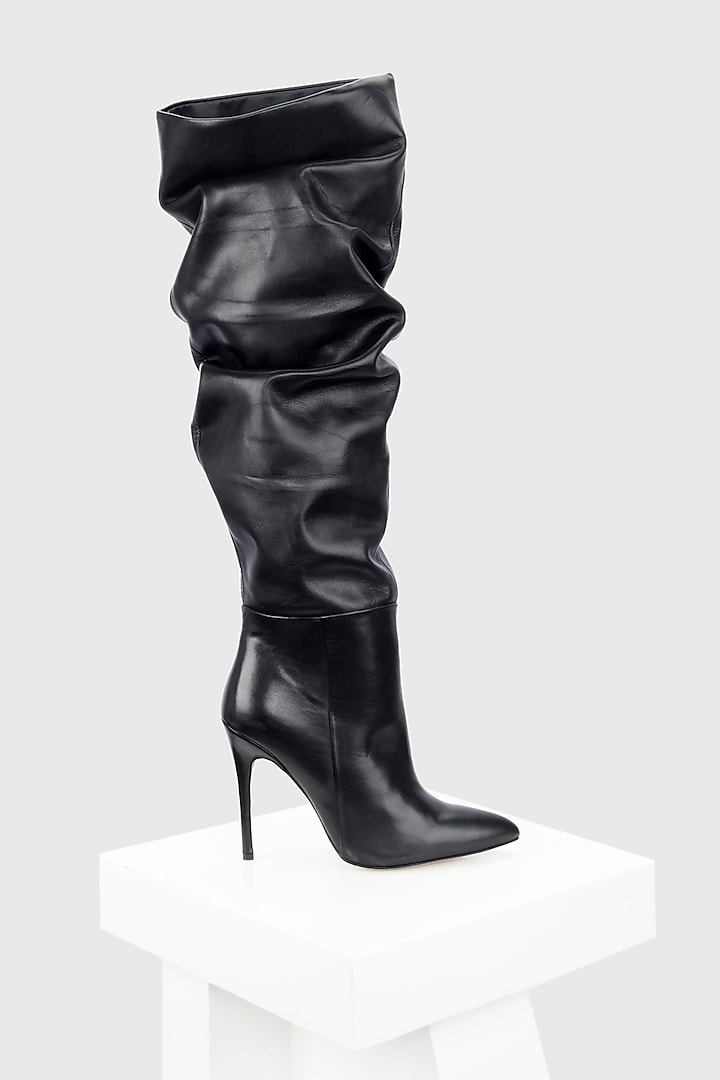 Black Genuine Leather Long Boots by Oroh at Pernia's Pop Up Shop