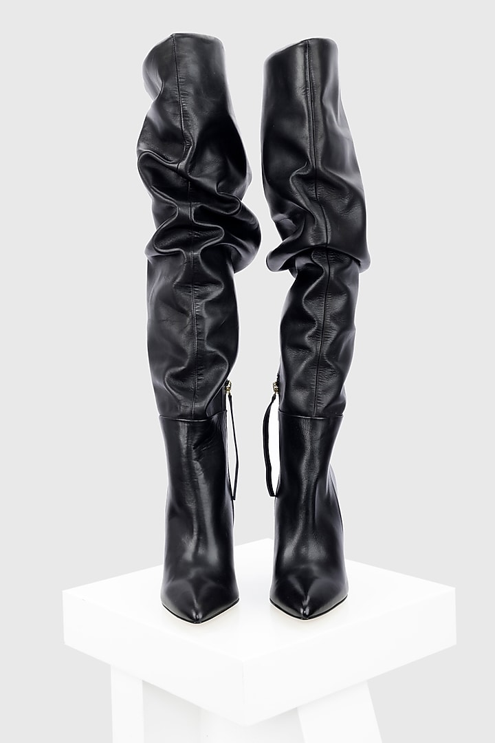 Black Genuine Leather Long Boots by Oroh at Pernia's Pop Up Shop