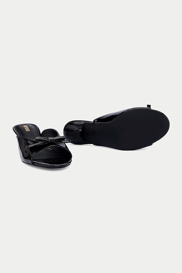 Black Genuine Leather Bow Mules by Oroh at Pernia's Pop Up Shop