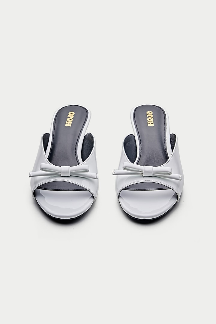 White Genuine Leather Bow Mules by Oroh at Pernia's Pop Up Shop