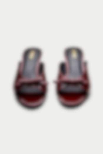 Maroon Genuine Leather Bow Mules by Oroh at Pernia's Pop Up Shop