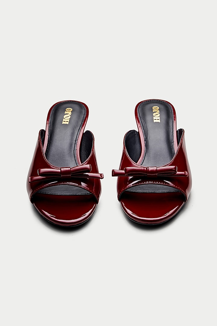 Maroon Genuine Leather Bow Mules by Oroh at Pernia's Pop Up Shop