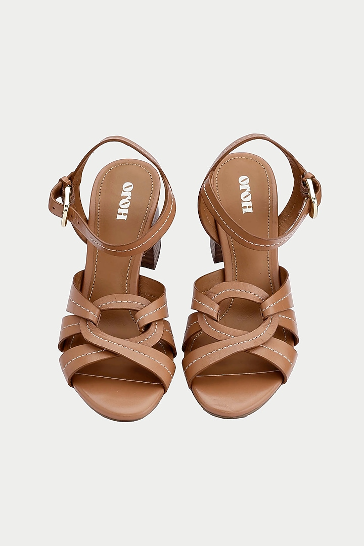 Tan Brown Suede Criss-Cross Strappy Sandals by Oroh at Pernia's Pop Up Shop