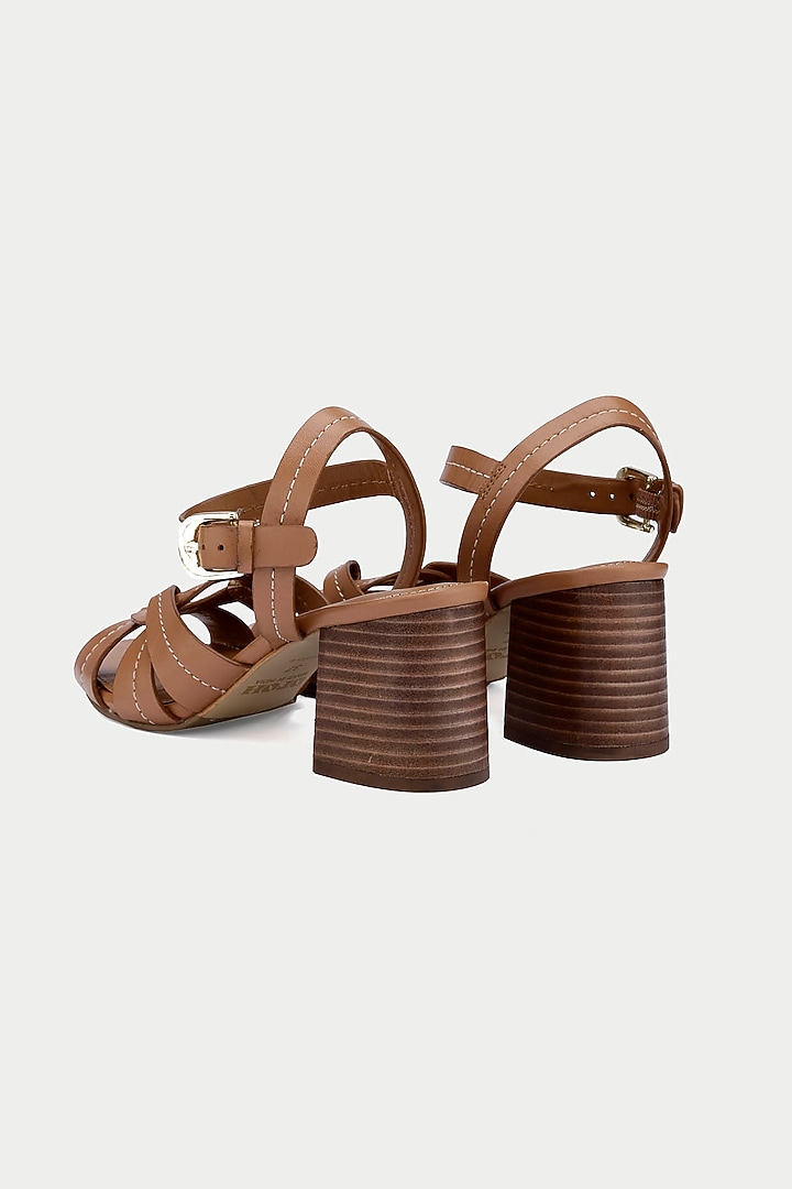 Tan Brown Suede Criss-Cross Strappy Sandals by Oroh at Pernia's Pop Up Shop