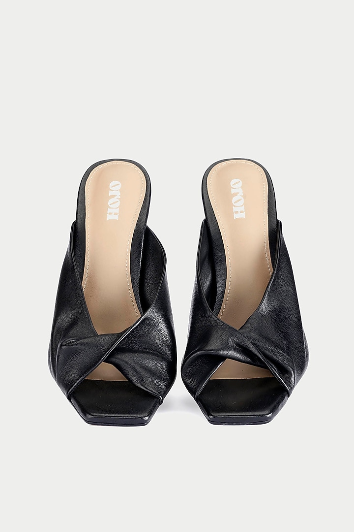 Black Genuine Leather Draped Sandals by Oroh at Pernia's Pop Up Shop