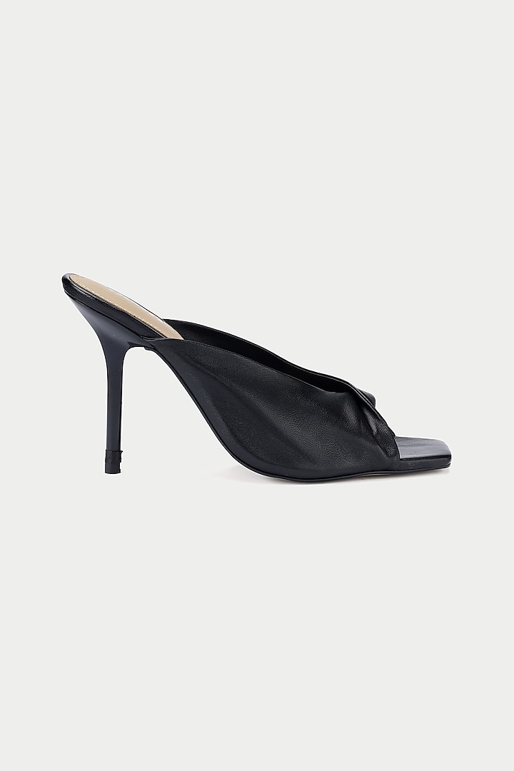 Black Genuine Leather Draped Sandals by Oroh at Pernia's Pop Up Shop