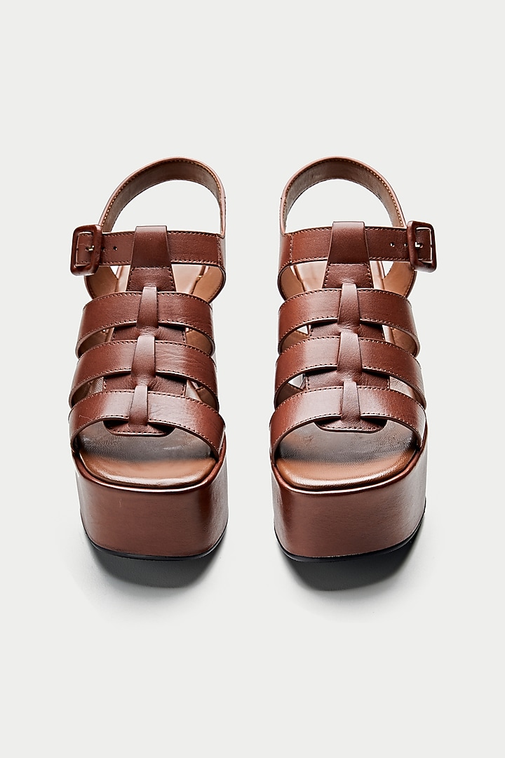 Brown Genuine Leather Platform Sandals by Oroh at Pernia's Pop Up Shop