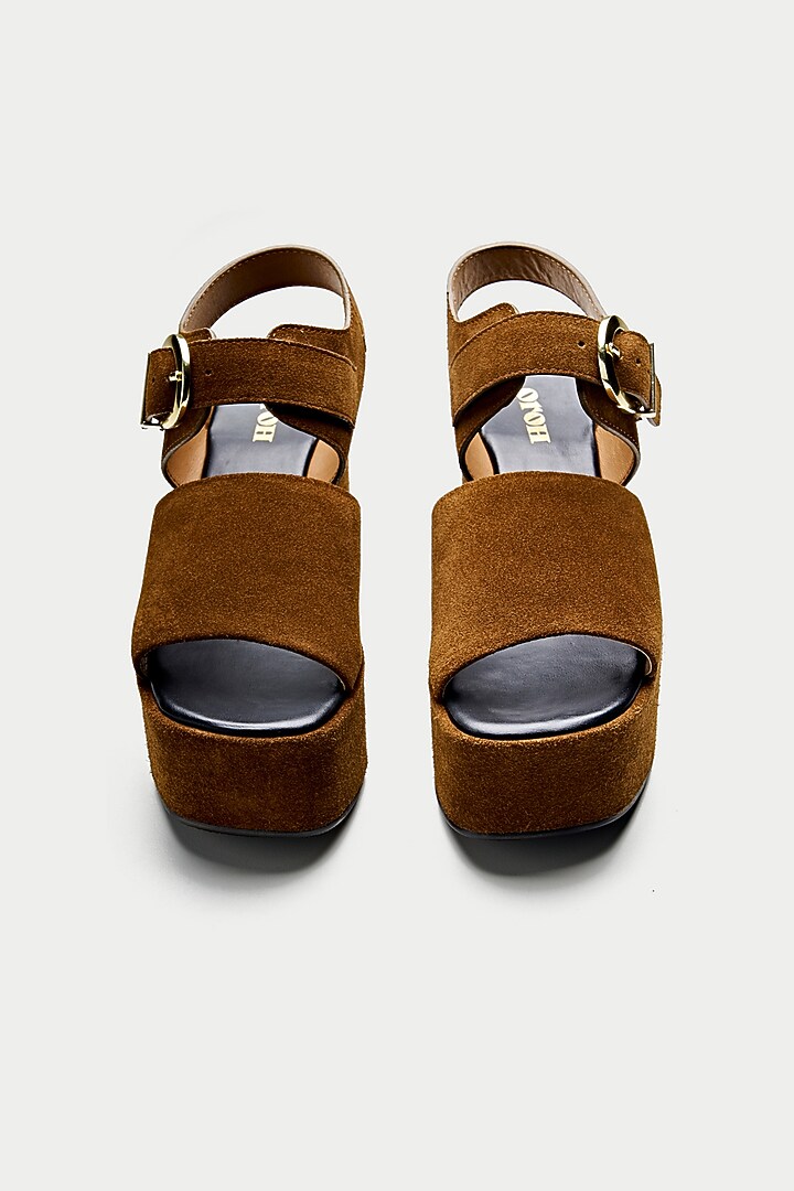 Tan Brown Genuine Leather Platform Sandals by Oroh at Pernia's Pop Up Shop