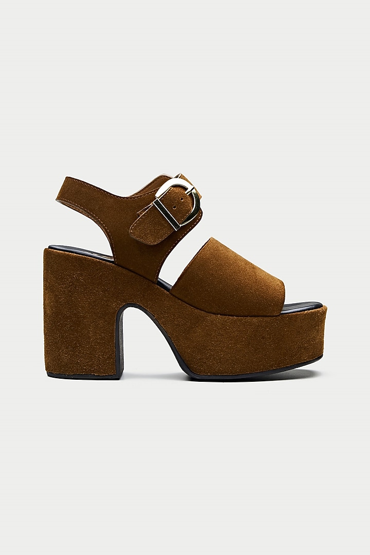 Tan Brown Genuine Leather Platform Sandals by Oroh at Pernia's Pop Up Shop