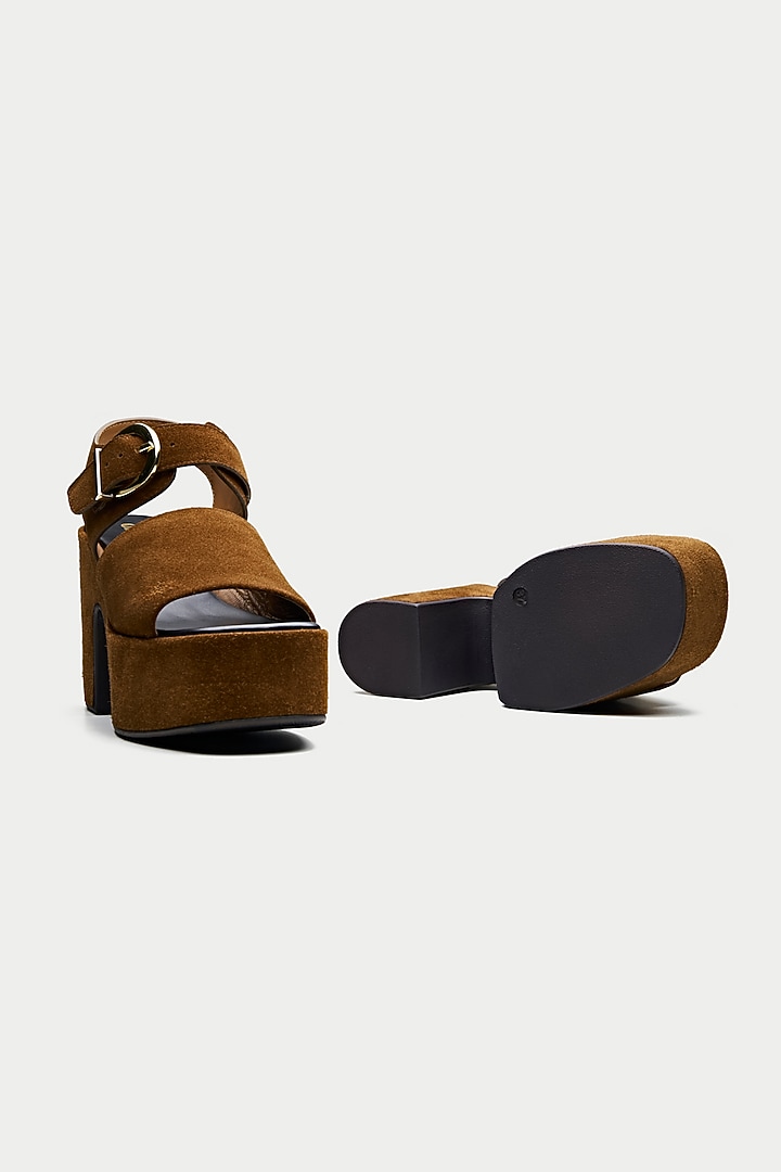 Tan Brown Genuine Leather Platform Sandals by Oroh at Pernia's Pop Up Shop