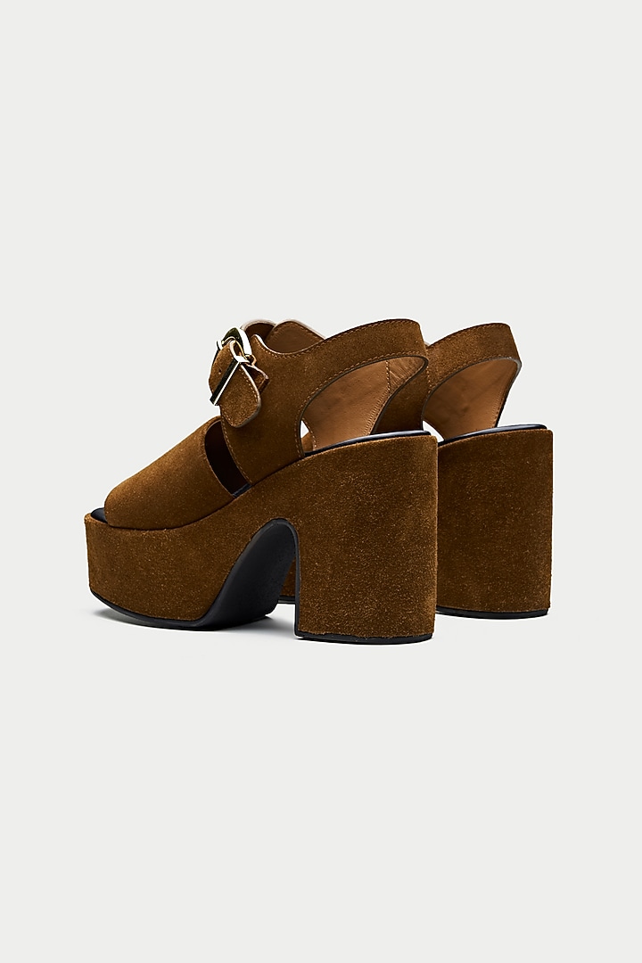 Tan Brown Genuine Leather Platform Sandals by Oroh at Pernia's Pop Up Shop