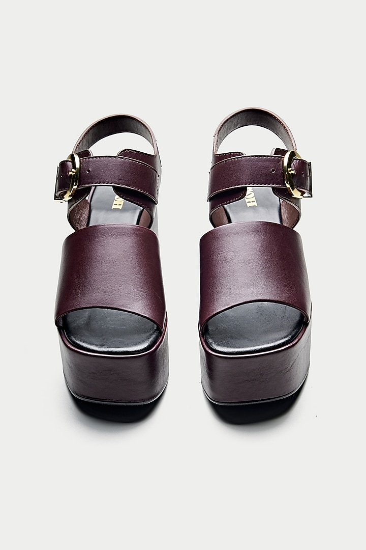 Maroon Genuine Leather Platform Sandals by Oroh at Pernia's Pop Up Shop