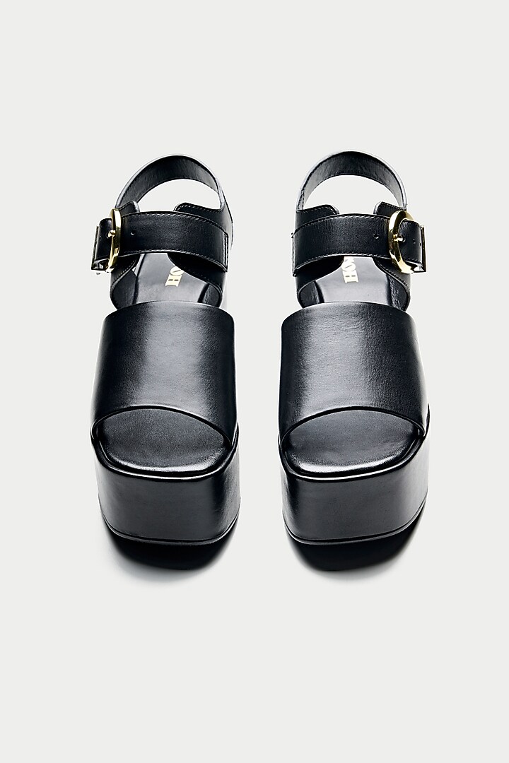 Black Genuine Leather Platform Sandals by Oroh at Pernia's Pop Up Shop