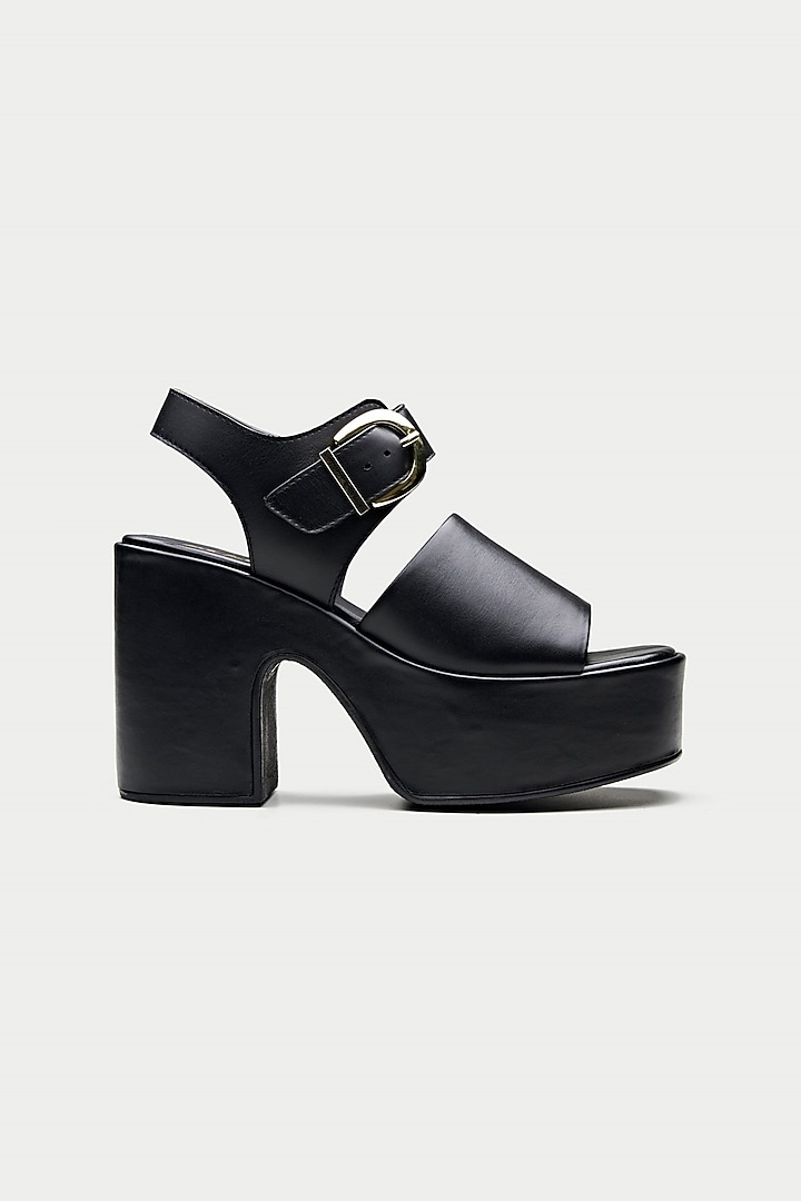 Black Genuine Leather Platform Sandals by Oroh at Pernia's Pop Up Shop