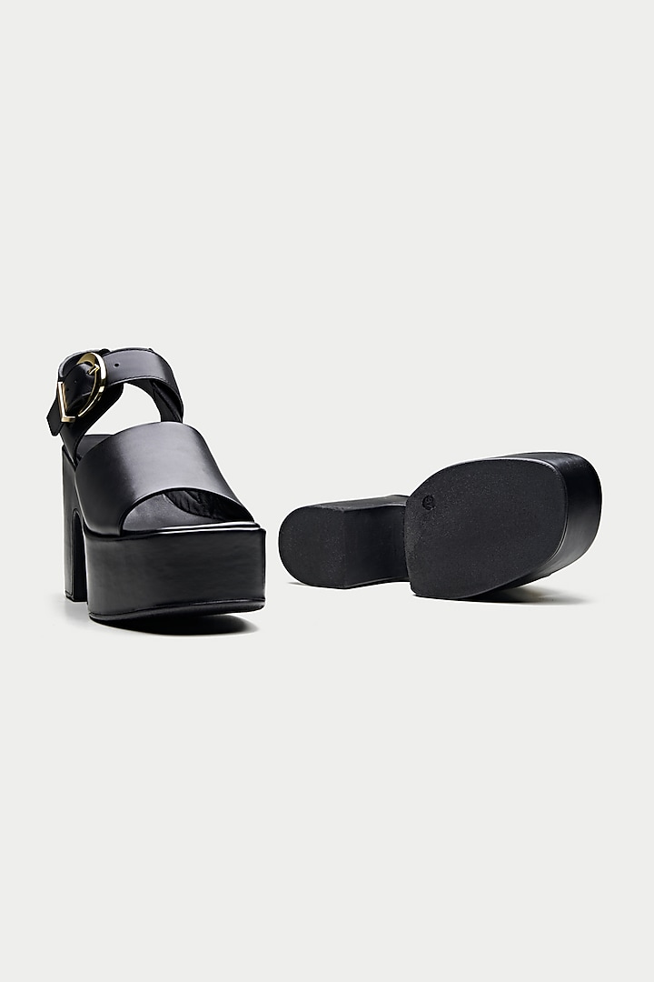 Black Genuine Leather Platform Sandals by Oroh at Pernia's Pop Up Shop
