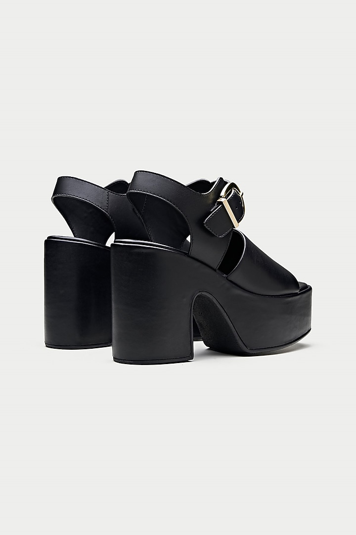 Black Genuine Leather Platform Sandals by Oroh at Pernia's Pop Up Shop