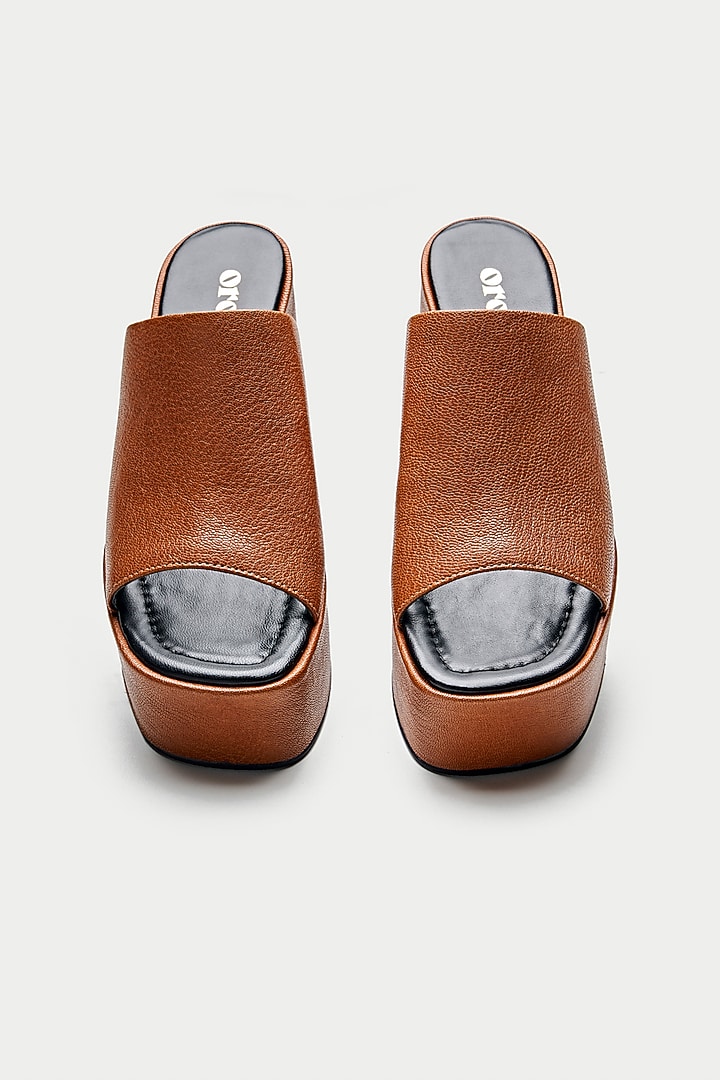 Tan Brown Genuine Leather Platform Sandals by Oroh at Pernia's Pop Up Shop