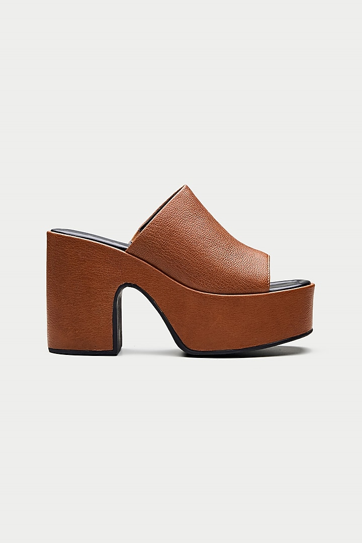 Tan Brown Genuine Leather Platform Sandals by Oroh at Pernia's Pop Up Shop