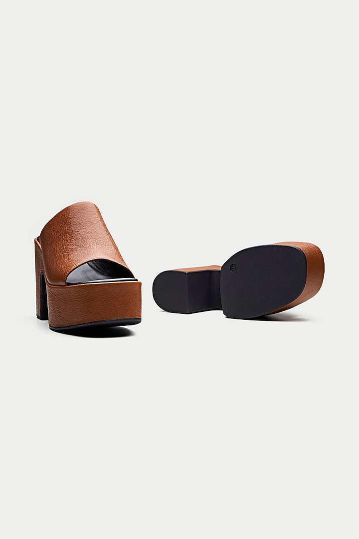 Tan Brown Genuine Leather Platform Sandals by Oroh at Pernia's Pop Up Shop