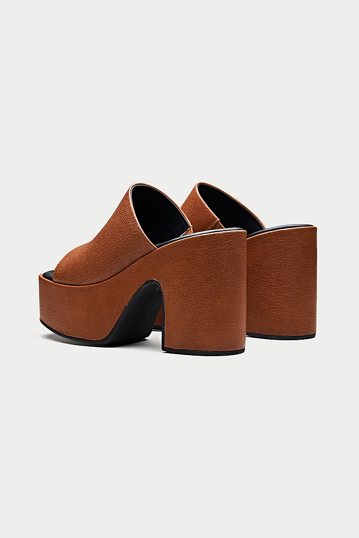 Tan Brown Genuine Leather Platform Sandals by Oroh at Pernia's Pop Up Shop