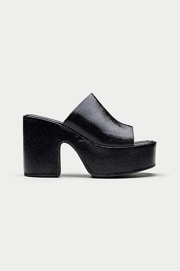 Black Genuine Leather Platform Sandals by Oroh at Pernia's Pop Up Shop