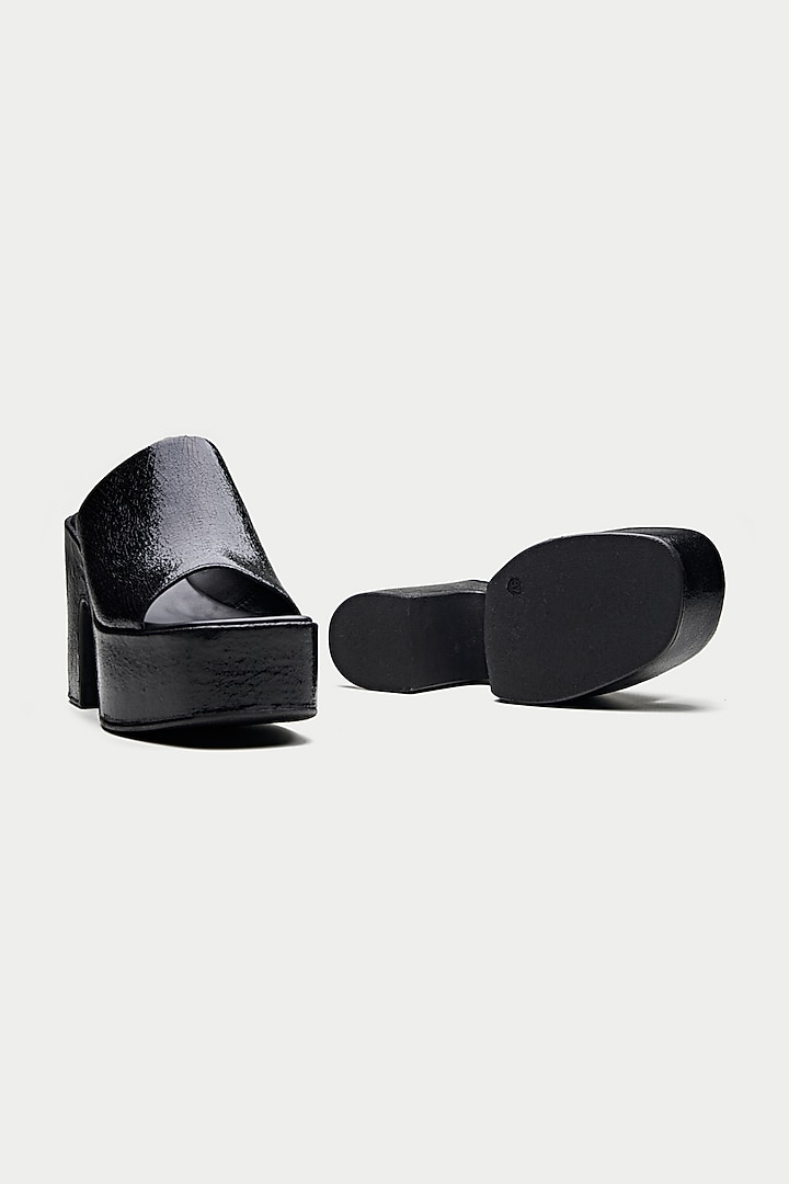 Black Genuine Leather Platform Sandals by Oroh at Pernia's Pop Up Shop