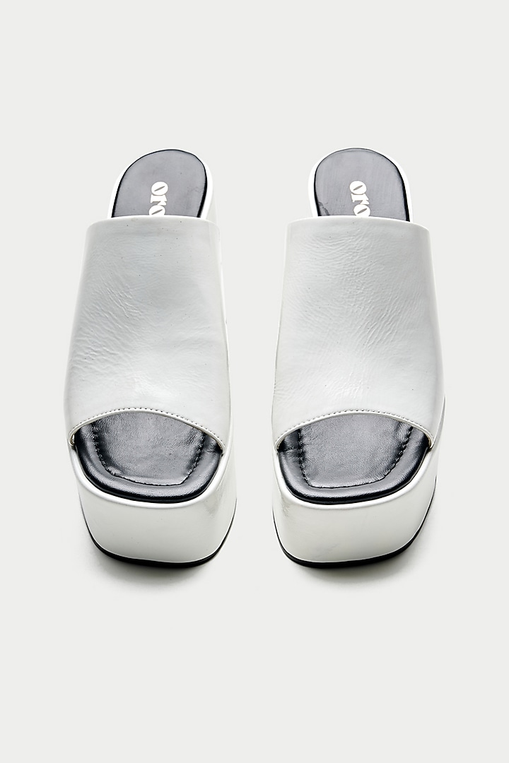 White Genuine Leather Platform Sandals by Oroh at Pernia's Pop Up Shop