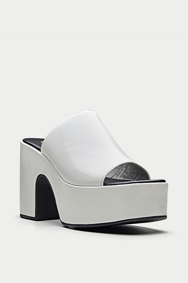 White Genuine Leather Platform Sandals by Oroh at Pernia's Pop Up Shop