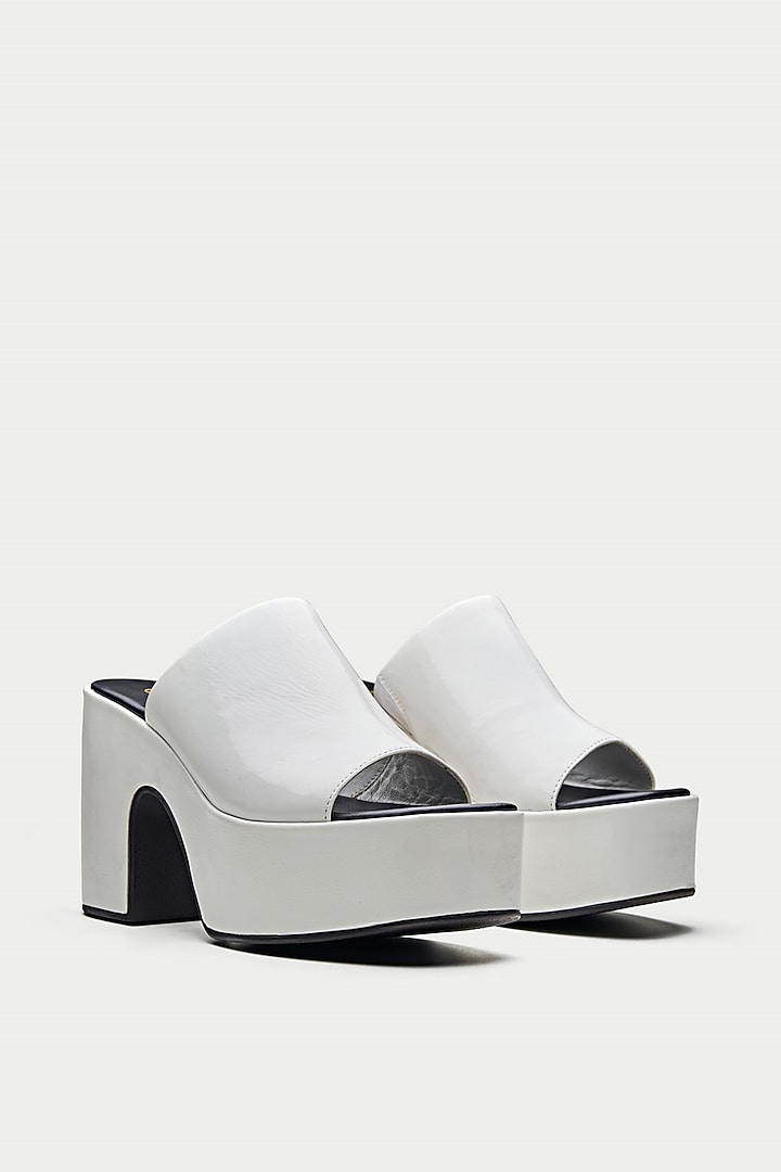 White Genuine Leather Platform Sandals by Oroh at Pernia's Pop Up Shop