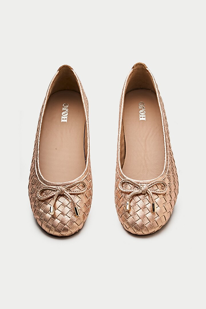 Rose Gold Genuine Leather Ballerina Flats by Oroh at Pernia's Pop Up Shop